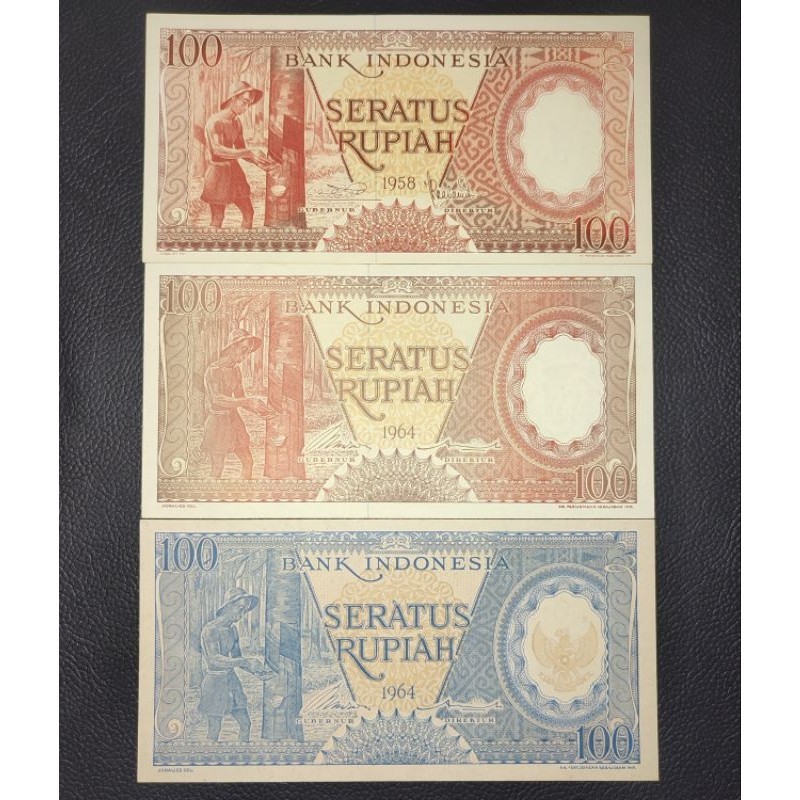 Uang Kuno 100 Rupiah Seri Pekerja 3 LEMBAR SET LENGKAP aUNC/UNC GRESS