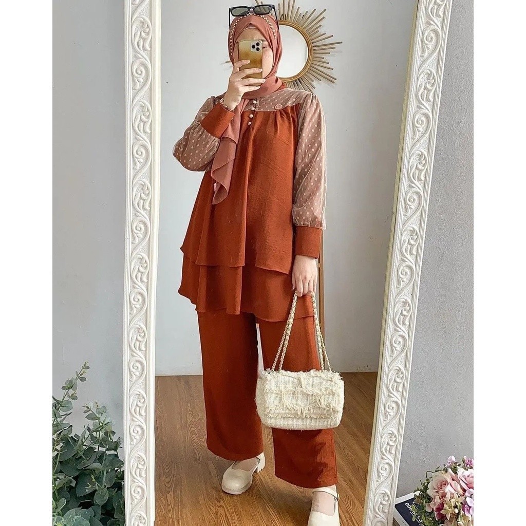 Baju Muslim Wanita Terbaru 2024 Setcell Dewasa Setelan Atasan Blouse Sepasang Setcel Oneset Lebaran 