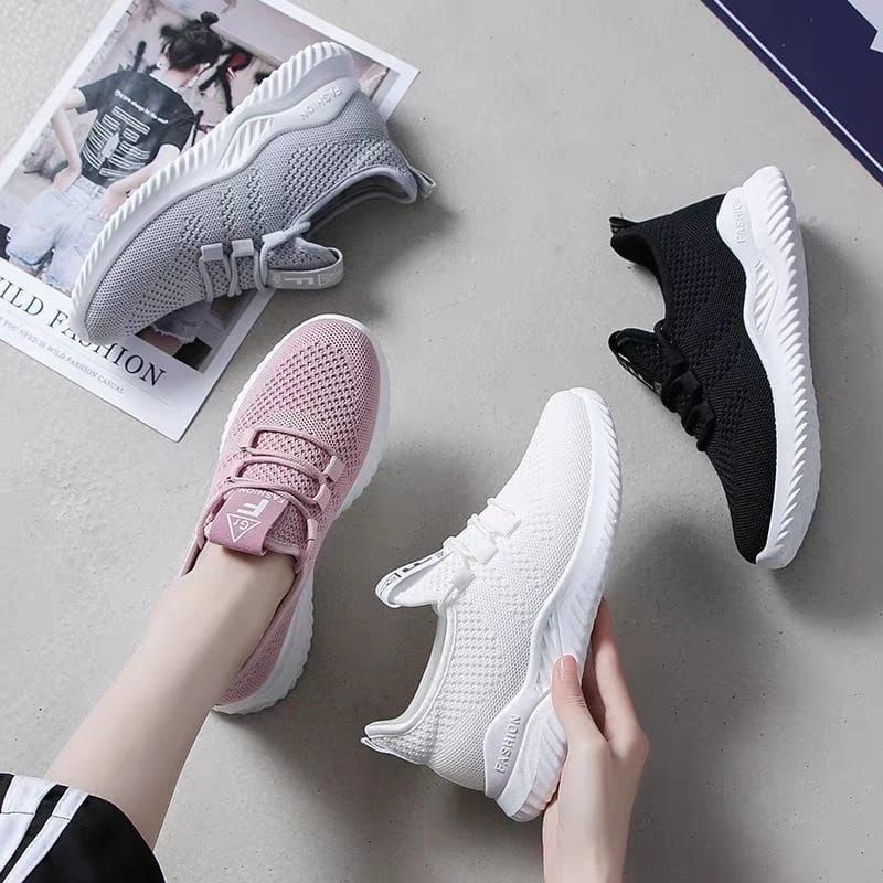 Sepatu Sport Rajut Wanita/Sepatu Sneakers Wanita Putih Polos Sepatu Lari Wanita