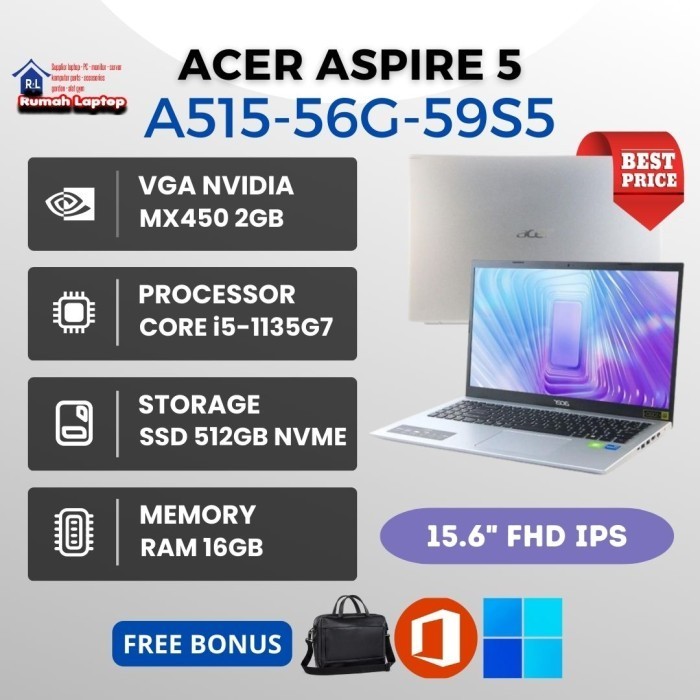 Laptop Gaming Acer Aspire 5 59S5 I5 Gen11 Ram 16Gb Ssd 512Gb MX450 2Gb