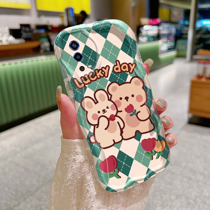 Casing Hp OPPO A55 4G Case beruang kecil dan pola kelinci kecil Kesing HP indah ganda Softcase pelin