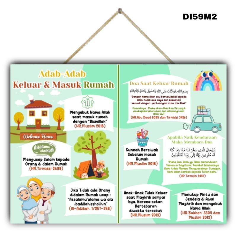 Hiasan dinding ADAB ADAB KELUAR DAN MASUK RUMAH ukuran JUMBO 40x30 cm gantungan pajangan dinding edu