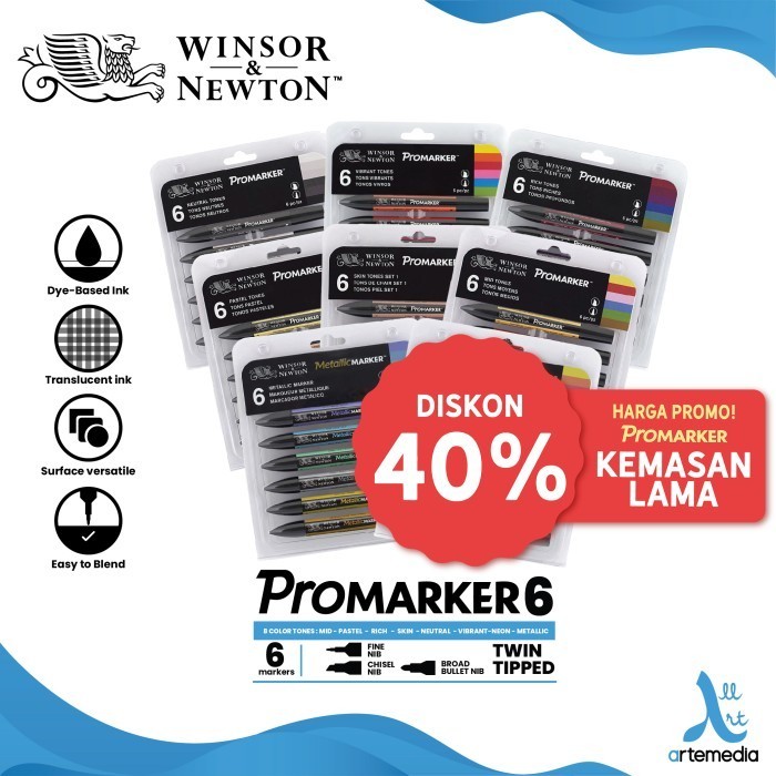 

Marker Winsor & Newton Promarker Set 6 Dual Point Pena Kuas Warna BRG BARU