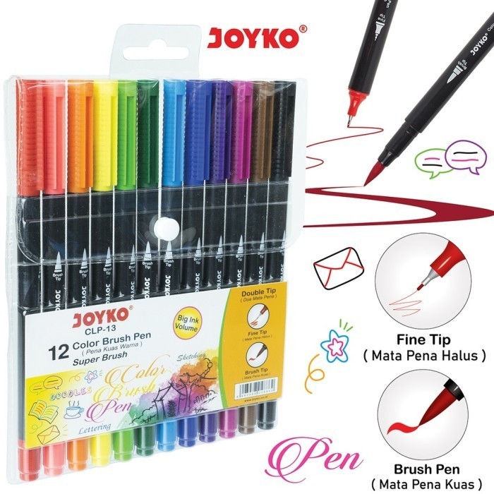 

Color Brush Pen/Pena Kuas CLP-13 Joyko 12 Warna Super Brush Doodles MURAH