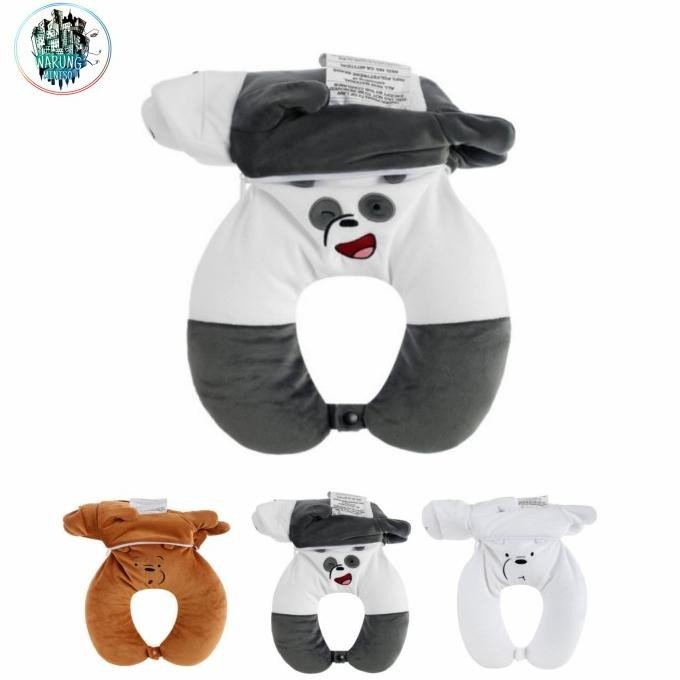 Miniso We Bare Bears Adjustable U-Pillow 2 In 1 Boneka Bantal Leher