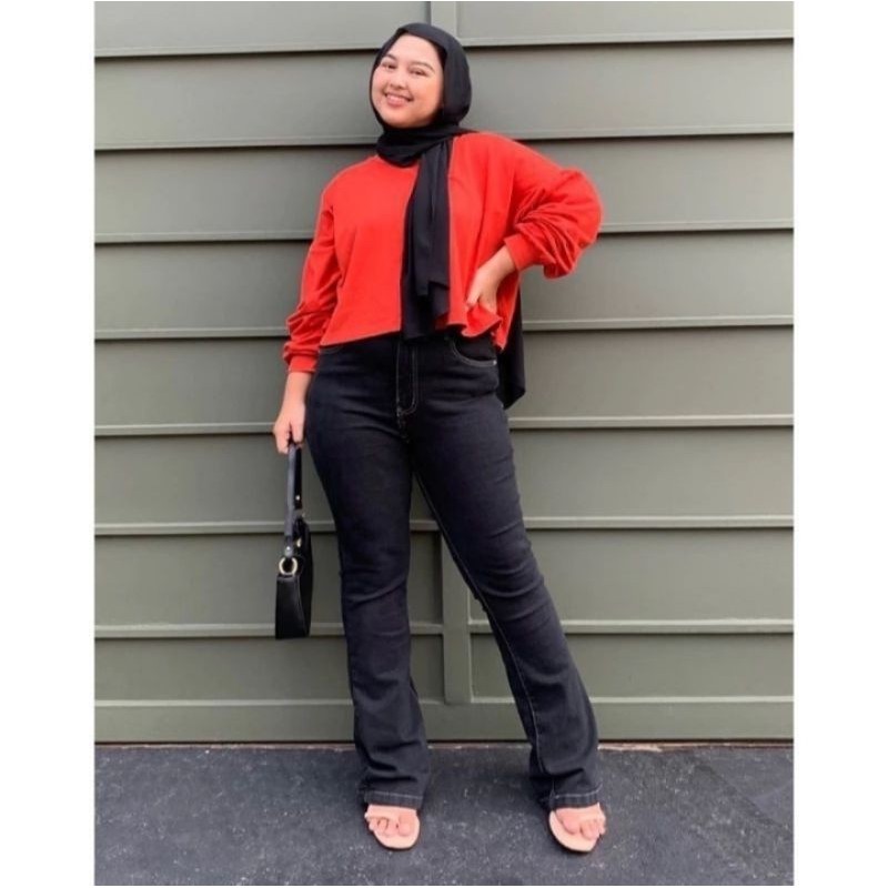 Celana Cutbray Jeans wanita jumbo Highwaist Big Size 35-42 {BIG SIZE}