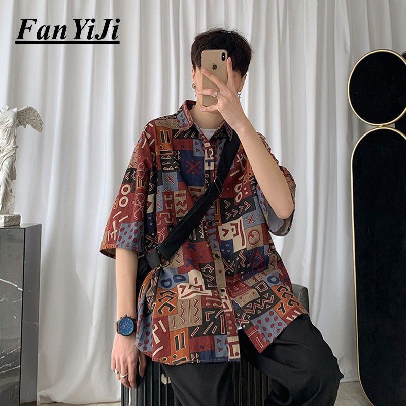 Men's Design Sense Niche Paisley Short-Sleeved Shirt