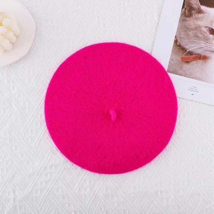 Baru topi baret wanita Korea topi wol merah cabe