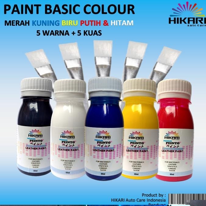 

Terbaru - PEINTO Leather Paint Basic / Paket 5 Warna dasar dan 5 Kuas - PAINT BASIC30ML ~