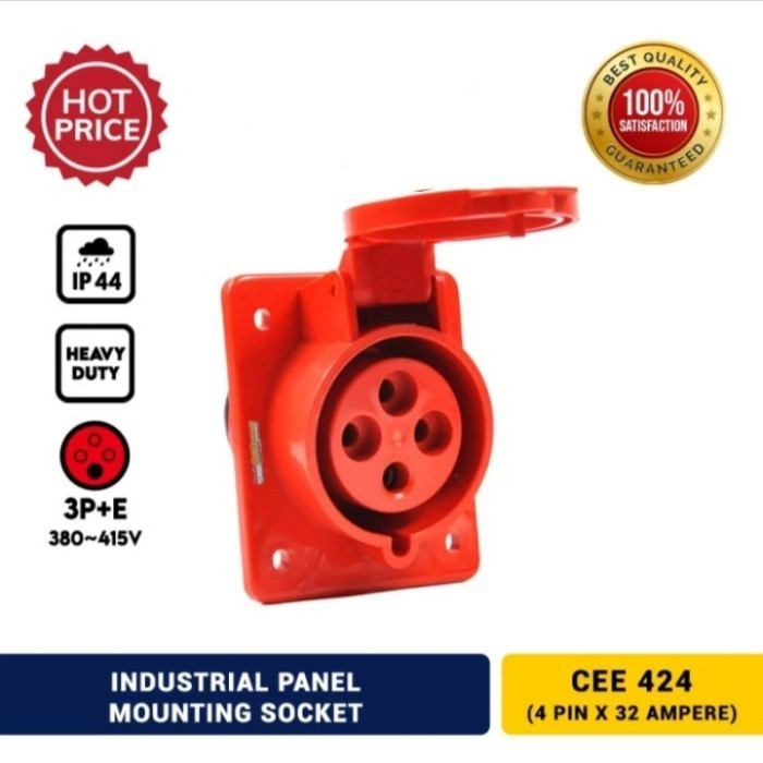 Stop Kontak Industrial 3phase Socket Panel Mounting 4Pin 32A Female