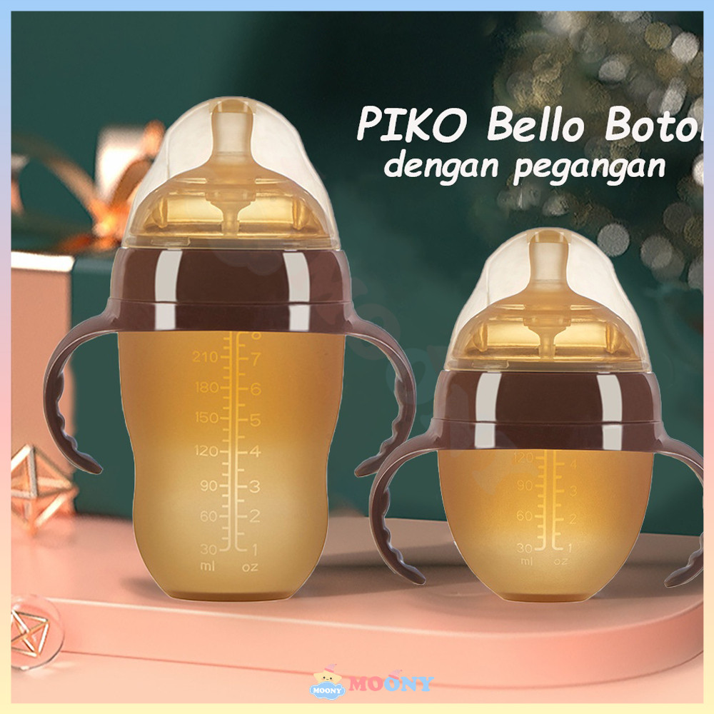 Moony Botol susu bayi silikon Botol bayi coklat dengan pegangan