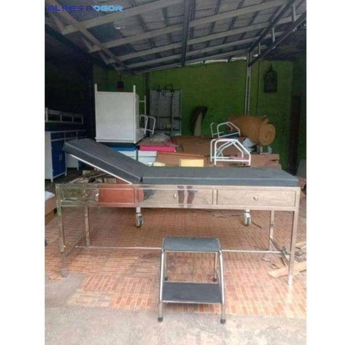 Meja Periksa Pasien 3 Laci | Bed Advance Stainless Klinik + Tangga Ss