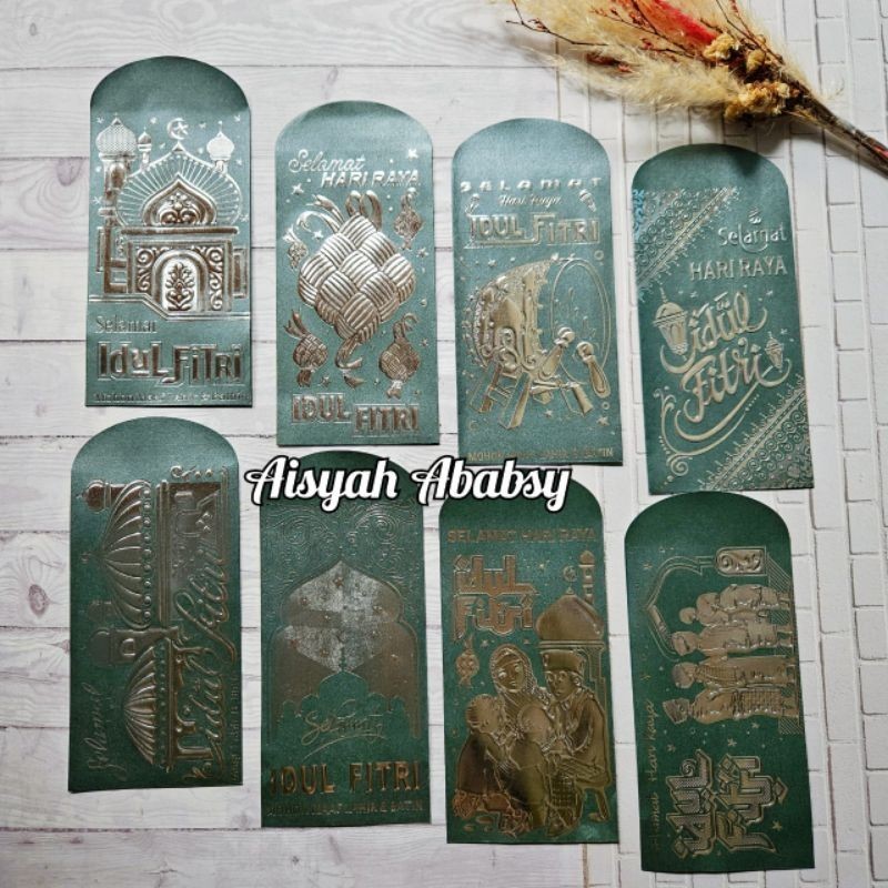 

Amplop lebaran Angpau lebaran premium Poly Embos Silver ukuran panjang isi 5 lembar