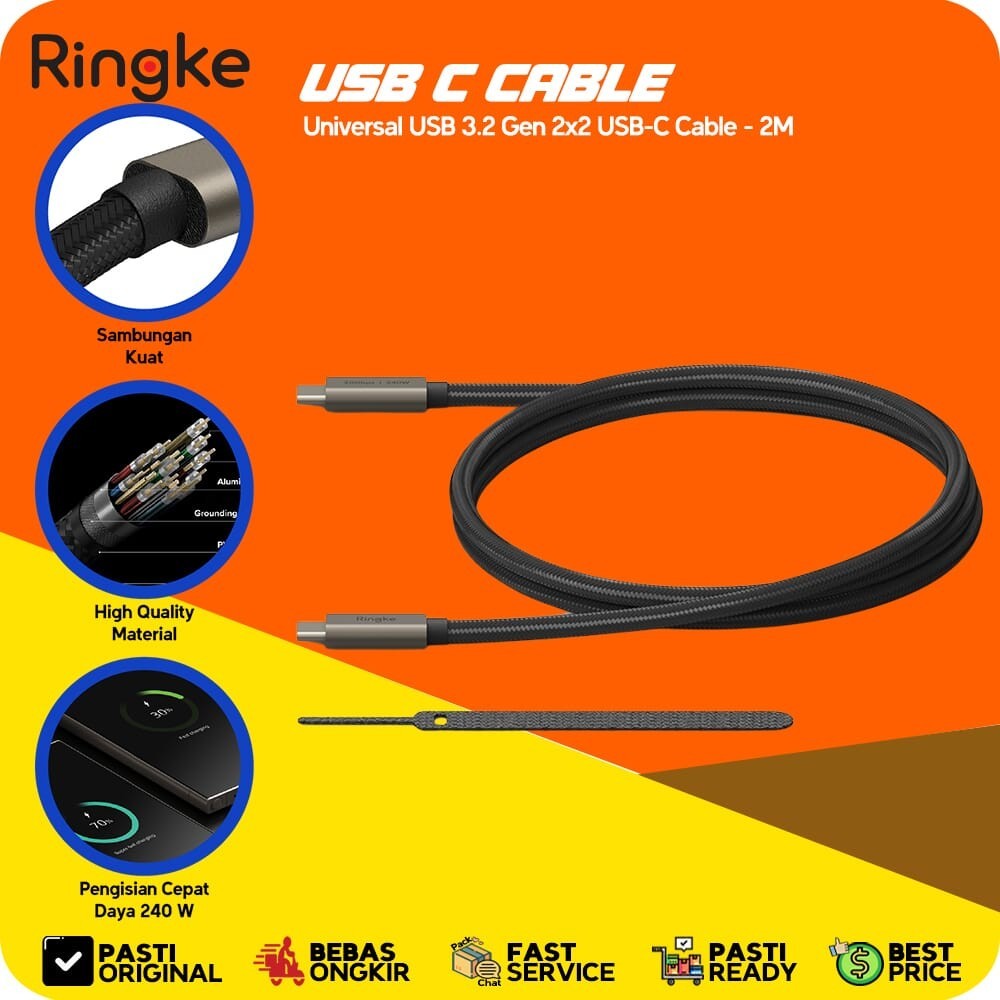 Ringke Universal USB 3.2 Gen2 USB-C to Type-C 2M Kabel Data Braided