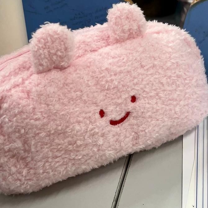 

Kotak Pensil Pink Rabbit Fluffy / Tempat Pencil Case Kelinci Boneka