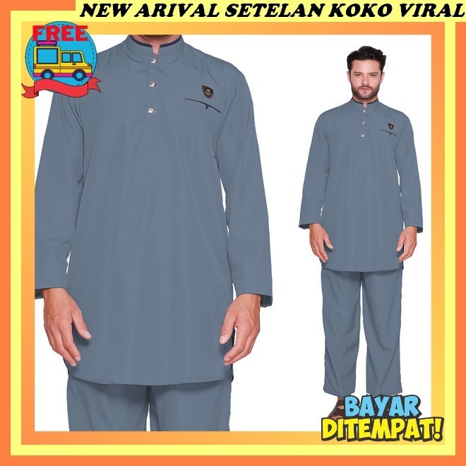 Pakaian Cowok 1 Set Kurta Dwasa Modern Oneset Pakaianmuslim Lengan Panjang Bordir Coklat Susu Baju M