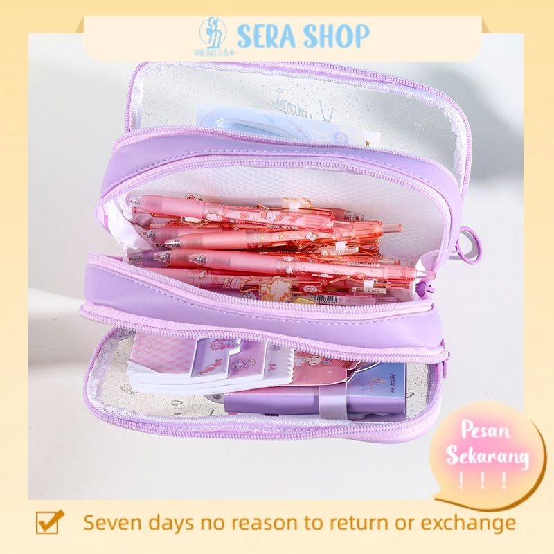 

✑Sera Sera Yuemu Sanrio tas pena bersama tiga lapis kapasitas besar pu tahan air lucu kartun Kulome tas alat tulis anjing bertelinga besar