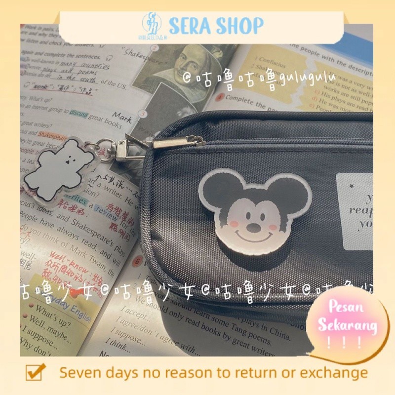 

❖Sera Sera Jepang Double-Layer Hitam Tas Pensil Kapasitas Besar Bernilai Tinggi Kotak Alat Tulis Multi-Fungsional Mahasiswa Tas Pensil Tas Penyimpanan