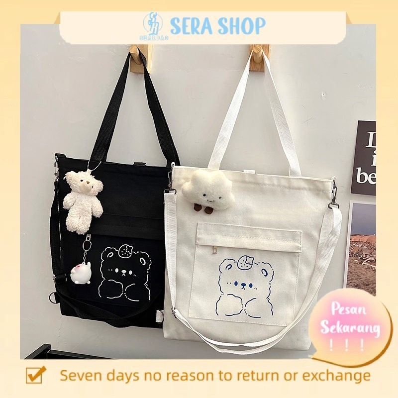 

✕Sera Sen Series All-Match Tas Kanvas Siswa Wanita Jepang Tas Bahu Kapasitas Besar Messenger Hand-held Kelas Tas Kain Belakang