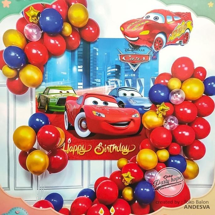 set dekor balon cars mcqueen /paket dekor balon hbd mobil cars mcqueen