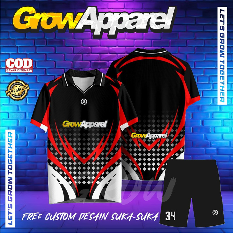 GROW JERSEY KERAH DESIGN KEREN BOLA FUTSAL DONGKER MERAH HITAM PUTIH berkerah VINTAGE BAJU SANTAI