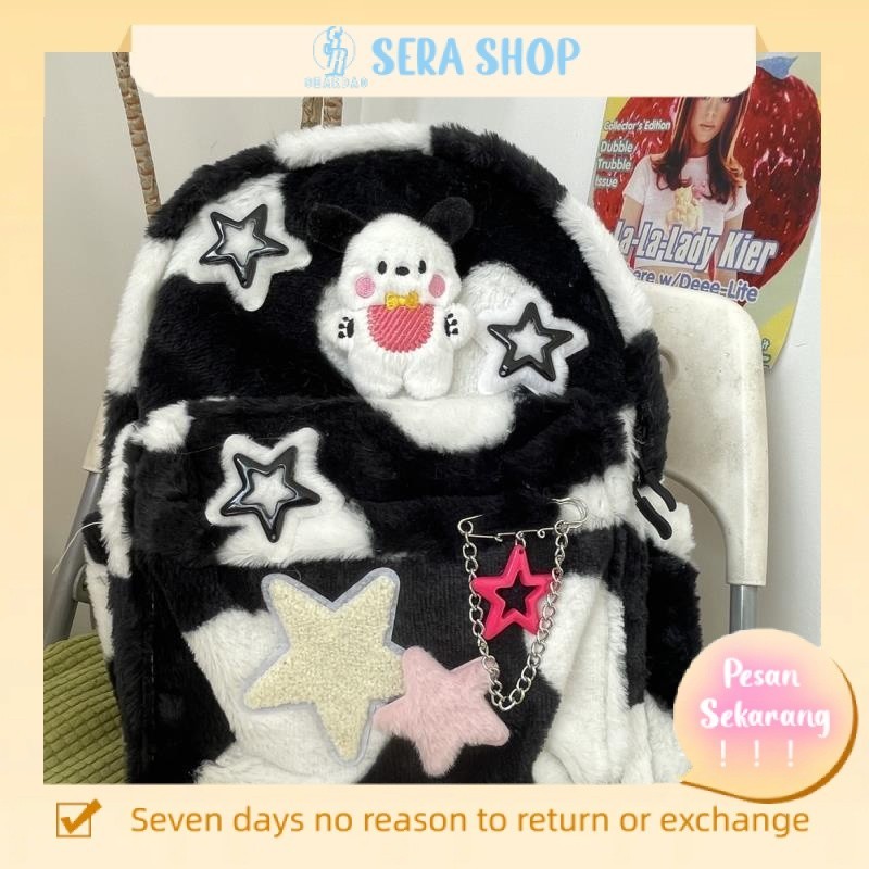 ◆tas selempang wanita korea tas ransel mini buatan tangan warna hitam dan putih susu lembut rantai b