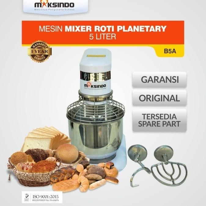 Mesin Mixer Roti Planetary 5 Liter Maksindo B5A