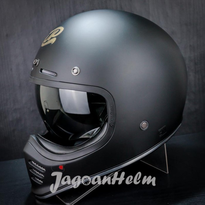 Jpx Helm Jp Signature Solid Black Doff Gold Retro Classic Ddring