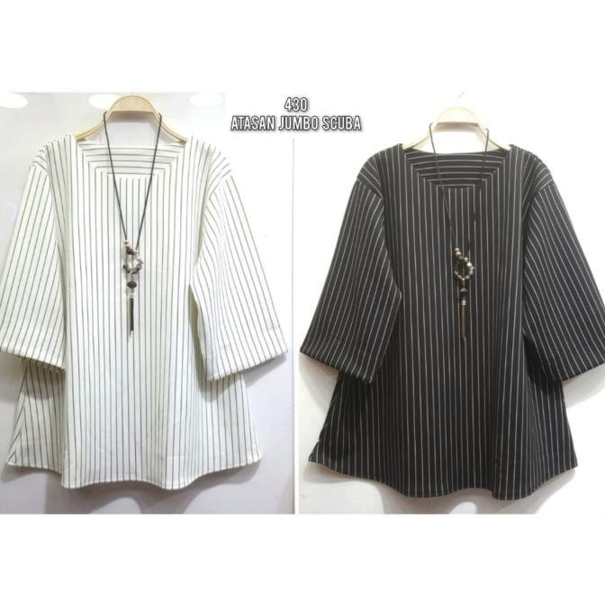 Baju Atasan Wanita Jumbo Blouse Scuba Jumbo Motif Salur Big Size