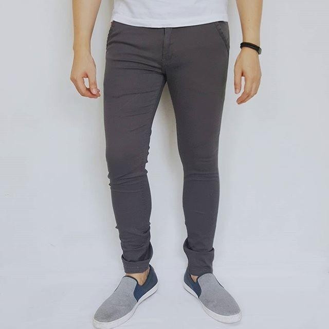 DARK GREY ABU TUA GUESS CHINO LONG PANTS CELANA PANJANG KEREN PRIA
