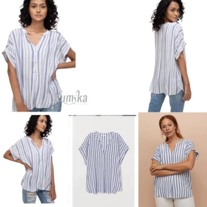 H&M Hm V-Neck Crepe Crinkle Blouse Wanita K.343