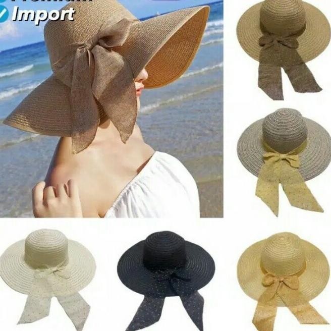 Topi Lebar Pantai/Topi Rajut Bintik Emas