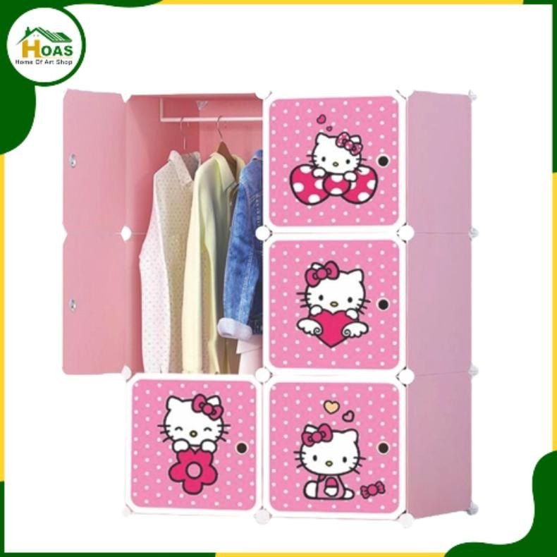 Hoas Lemari Pakaian Rakit Plastik Anak 6 Pintu Lemari Portable Rak Baju Gantungan