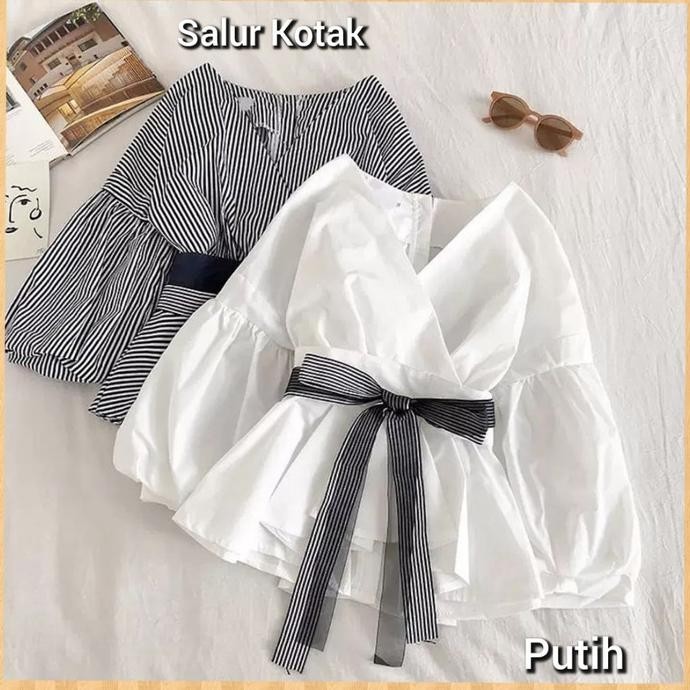 Blouse Wanita Trendy Ella Baju Atasan Shirt Blus Tunik Putih Kimono