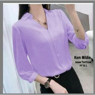 Dncms Kemeja Lilac Cewek Mildie Ungu Baju Atasan Wanita Purple Blouse