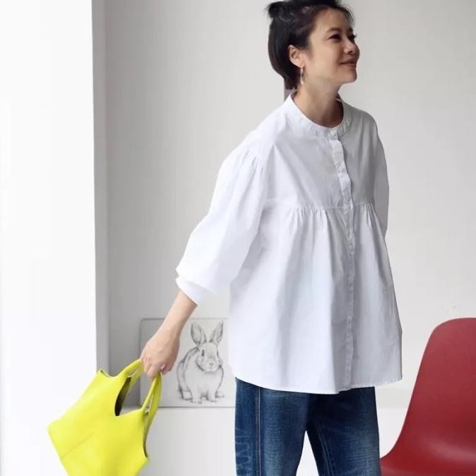 Ruffle Katun Poplin Shirt - Blouse Casual Bumil Busui Friendly 8056