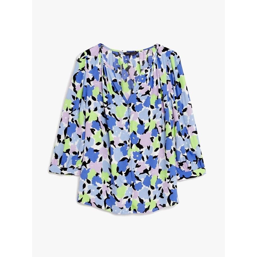 M&S - Blouse Wanita - Floral V-Neck Blouse - Multi
