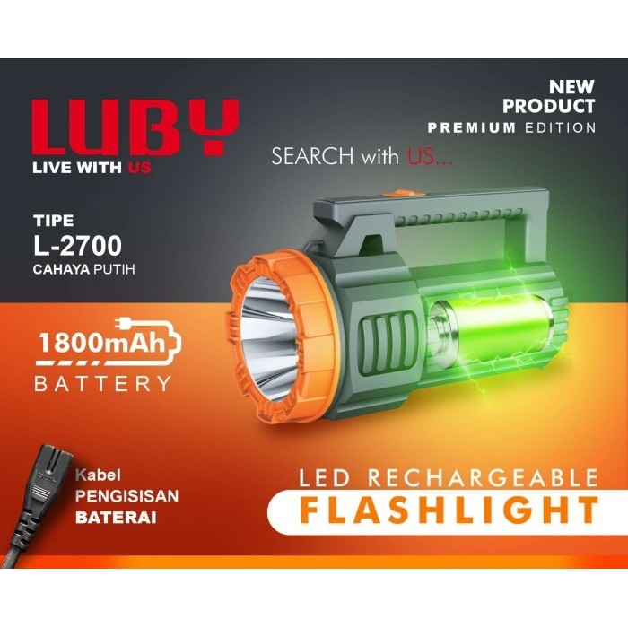 Luby L-2700 Senter Tangan Lampu Rechargeable Flashlight L2700 10W+3W
