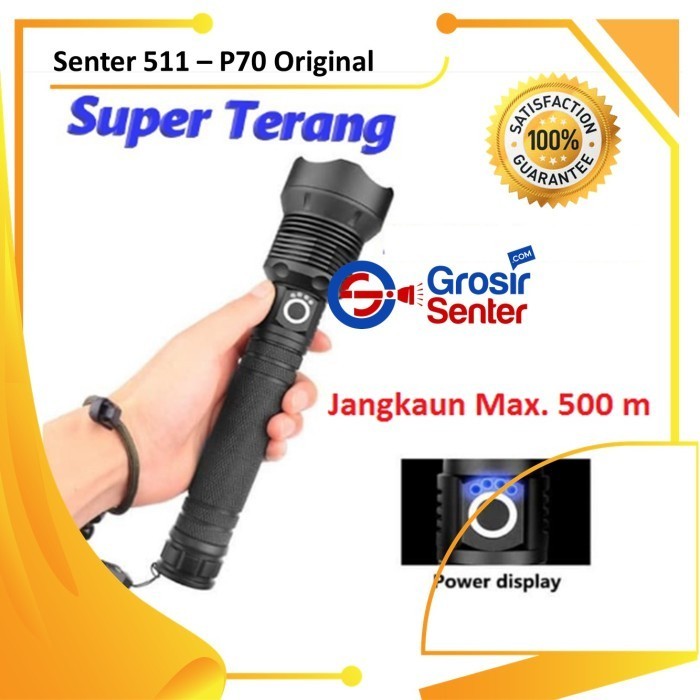 Senter Led Swat Police Jarak Jauh USB Original P70 Besar Sangat Terang