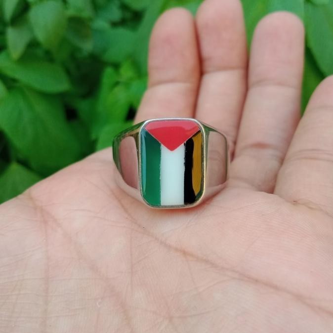 cincin batu akik ukiran bendera palestina elegan HFS