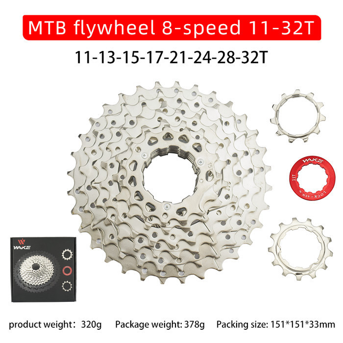 WAKE SPROCKET 8 SPEED 11 - 32T SILVER GEAR CASSETTE MTB ROADBIKE