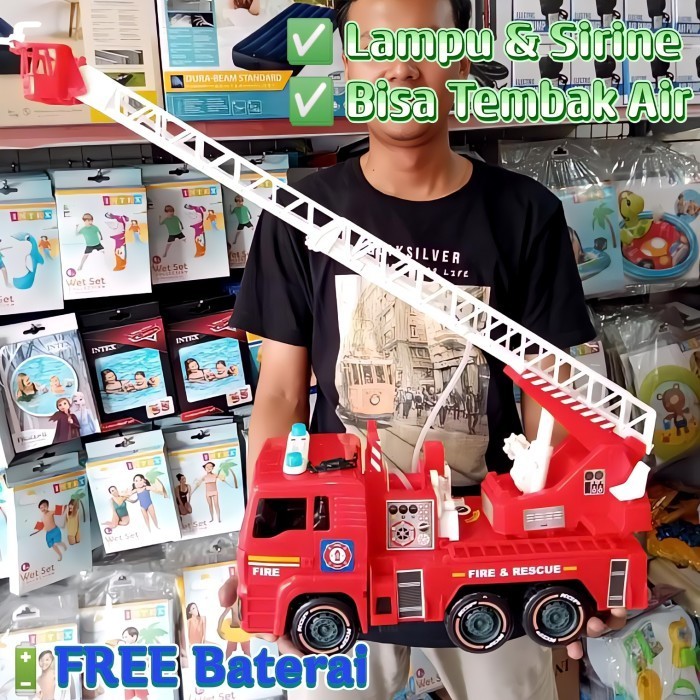 Mainan Truk Pemadam Kean KGP Lampu Suara Sirine Semprot Air