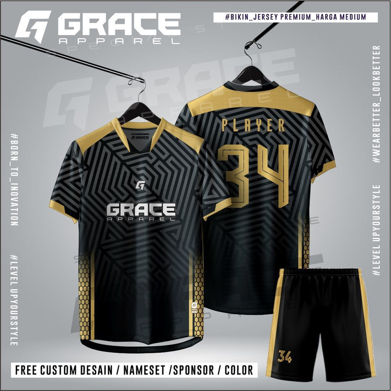 jersey bola volly badminton futsal sepakbola GOLD HITAM TRIBAL SOCCER VOLI