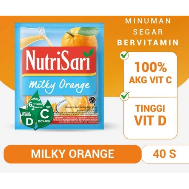 

NUTRISARI MILKY ORANGE 40 SASHET MINUMAN BUAH VITAMIN C & D ORIGINAL 100%