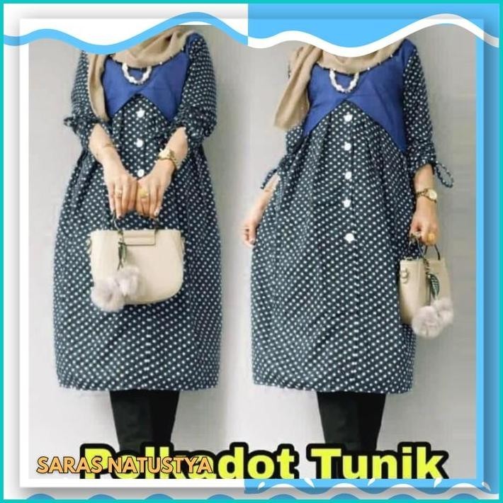TUNIK POLKADOT OX TUNIK WANITA KATUN HITAM BERKUALITAS 