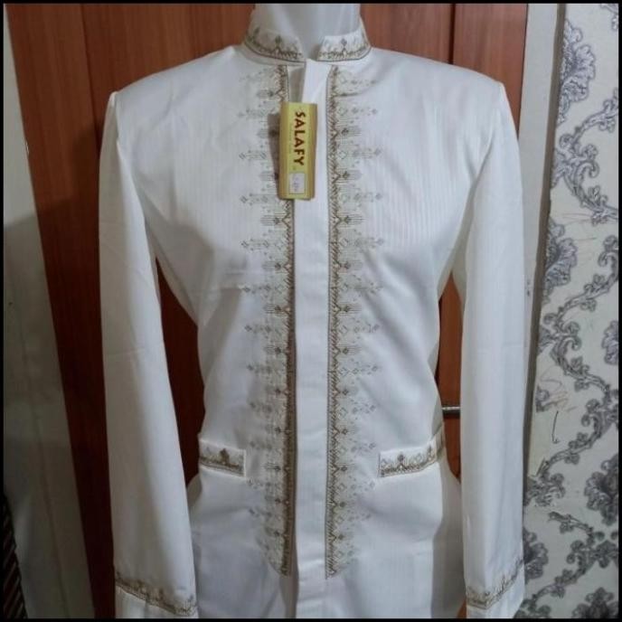 JASKO BAJU JAS KOKO PUTIH BORDIR GOLD SALAFY BAJU USTAD SALAFI WHITE MADARAHDIAN12