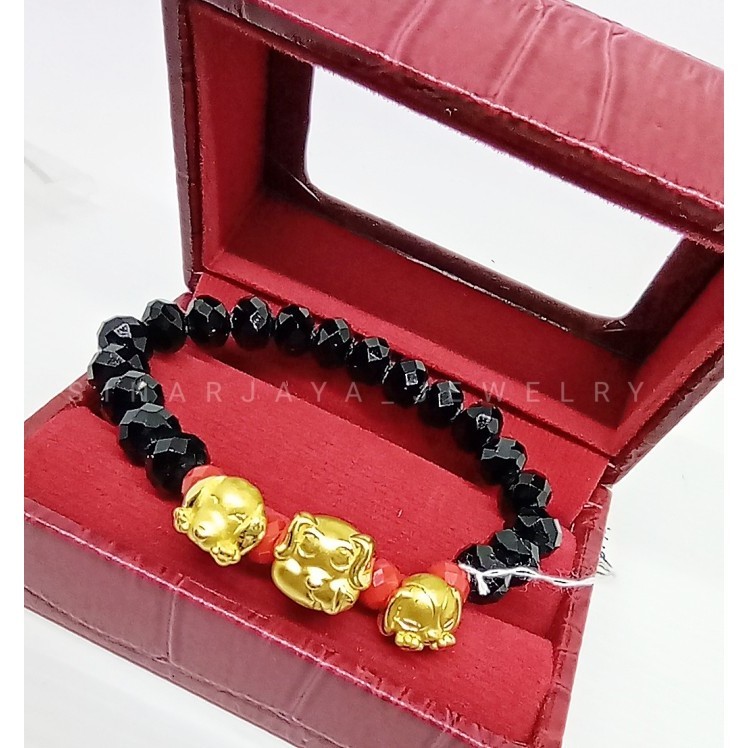 GELANG TALI EMAS ANAK/DEWASA PIXIU 24K - TIGA ANJING