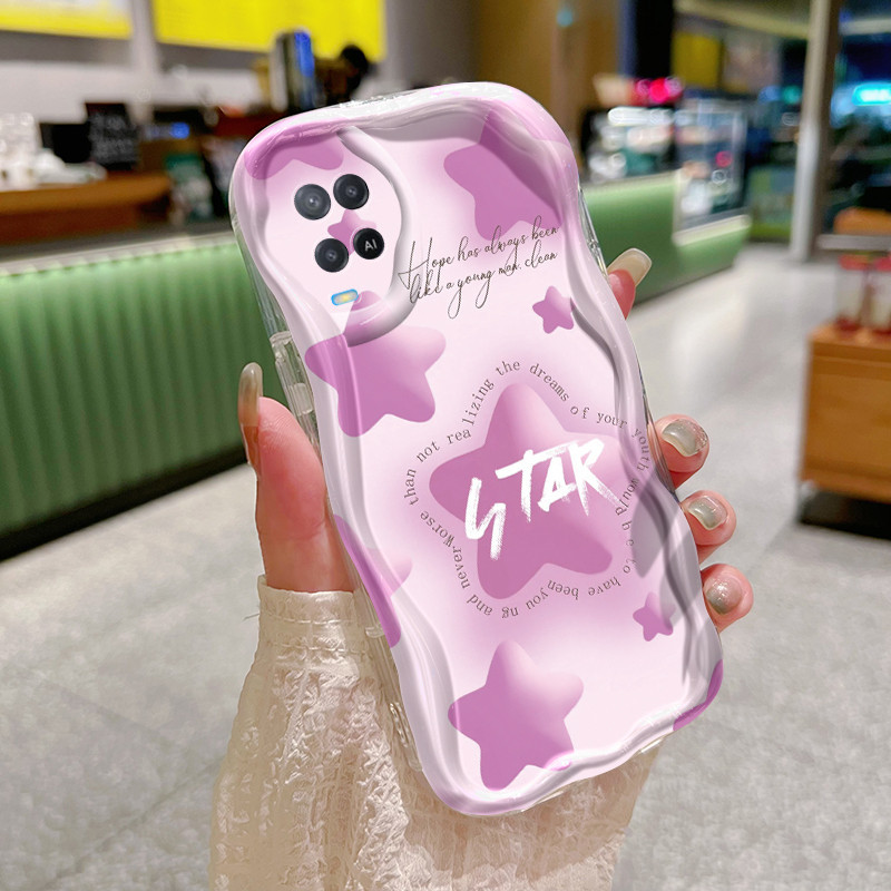 Casing Hp OPPO A54 4G Case Casing Lucu Bintang berwarna permen pola Softcase batas HP gelombang pons