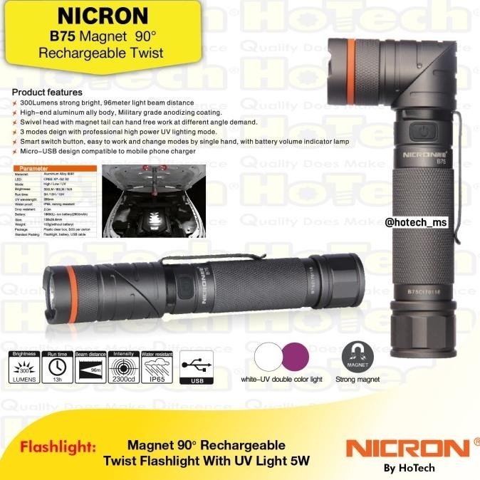 NICRON Flashlight B75 Twist Flashlight | B 75 Magnet 90 Rechargeable