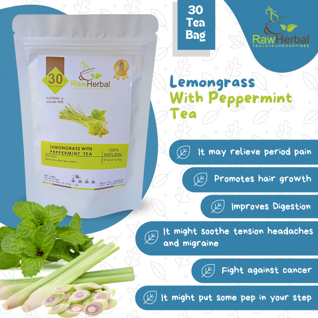 

Original Lemongrass With Peppermint Tea : Teh Daun Serai & Daun Mint Isi 30 Tea Bag